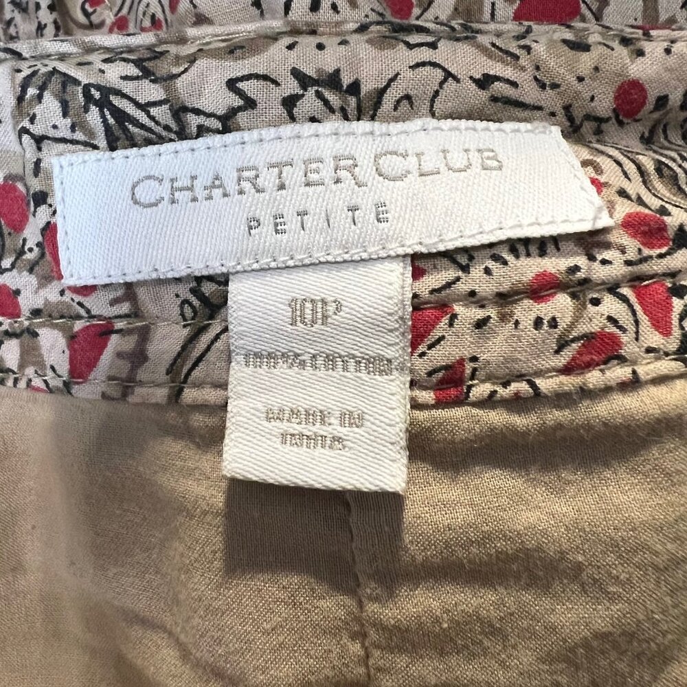 Charter Club-Women's Sz 10P 100% Cotton-Pleated Bottom-Flowy-Lined-Red/Tan/Bl - Picture 14 of 14